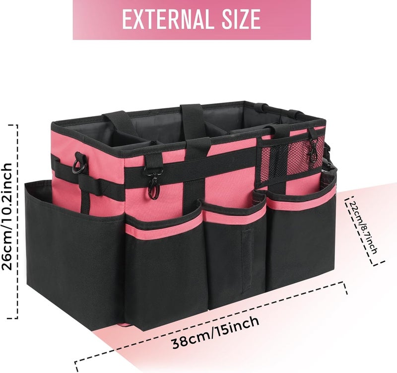 SCAVATA Wearable Cleaning Caddy, Cleaning Caddy Supplies Organizer with Handle & Shoulder Straps for Housekeepers, Under Sink & Car Cleaning Tool Organizers Bag with 4 Foldable Divider (OleanderRed) - Image 2